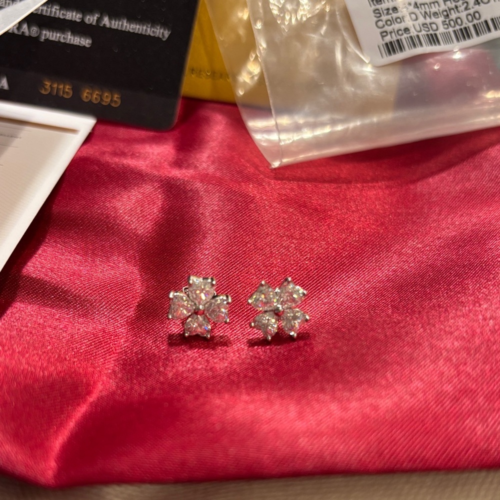 Elegant Silver Flower, Moissanite diamond Earrings